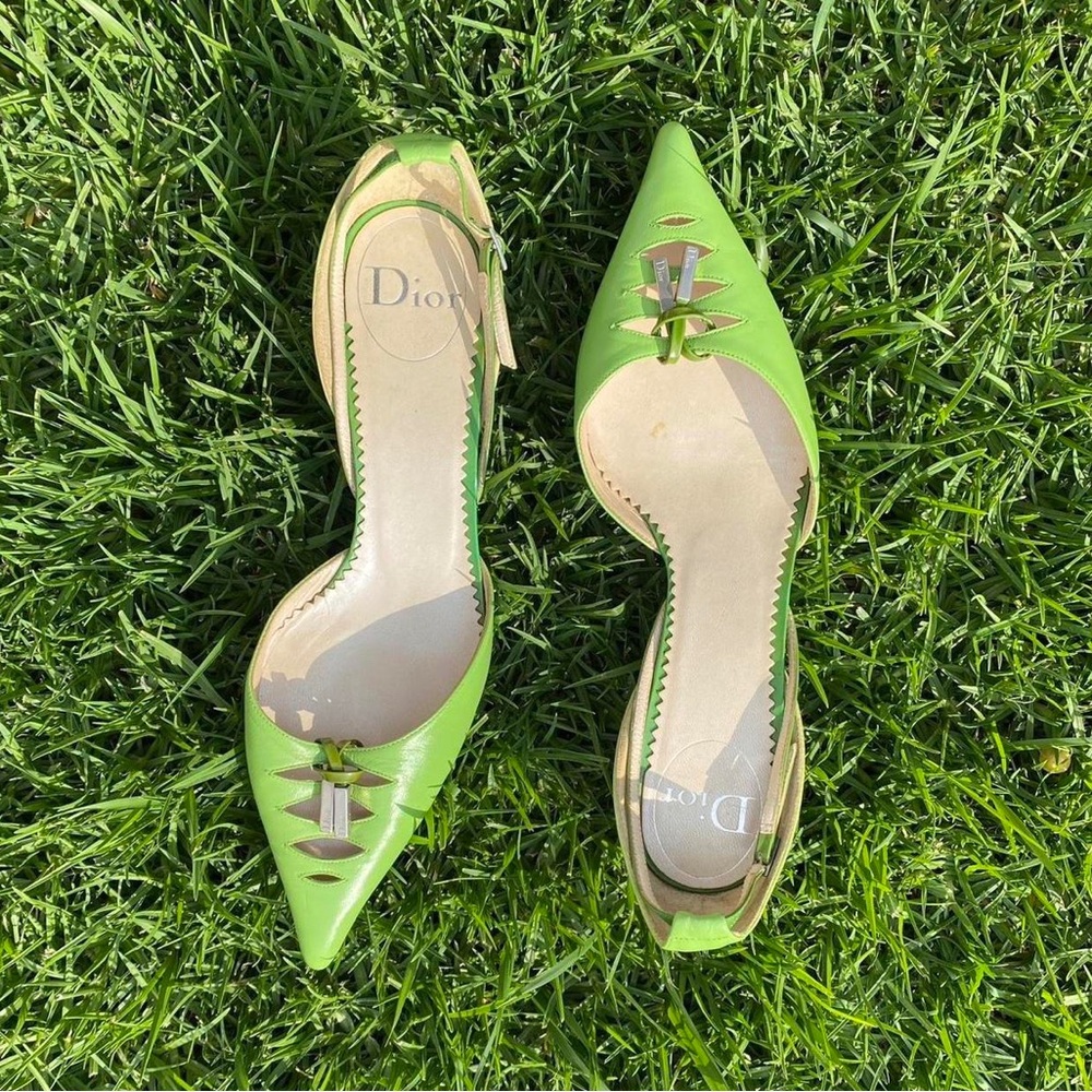Dior Green / Blue Pointed Toe Kitten Heels